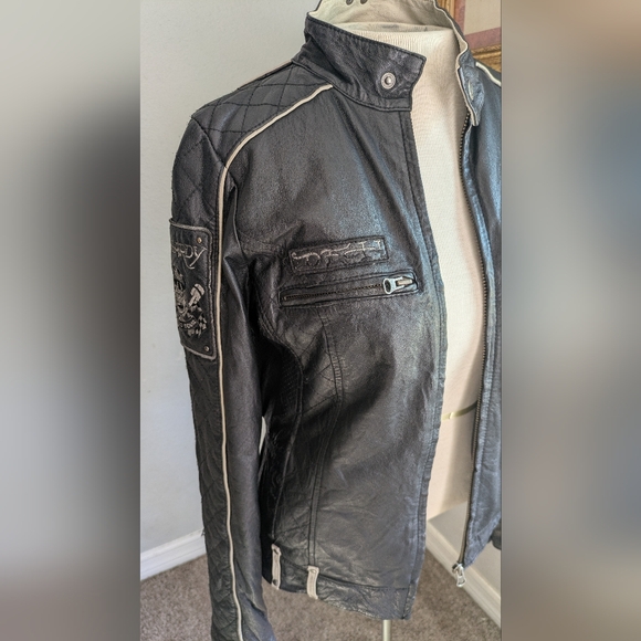 Vintage Ed Hardy Leather Skull Live To Ride Motorcycle Jacket - Picture 15 of 16